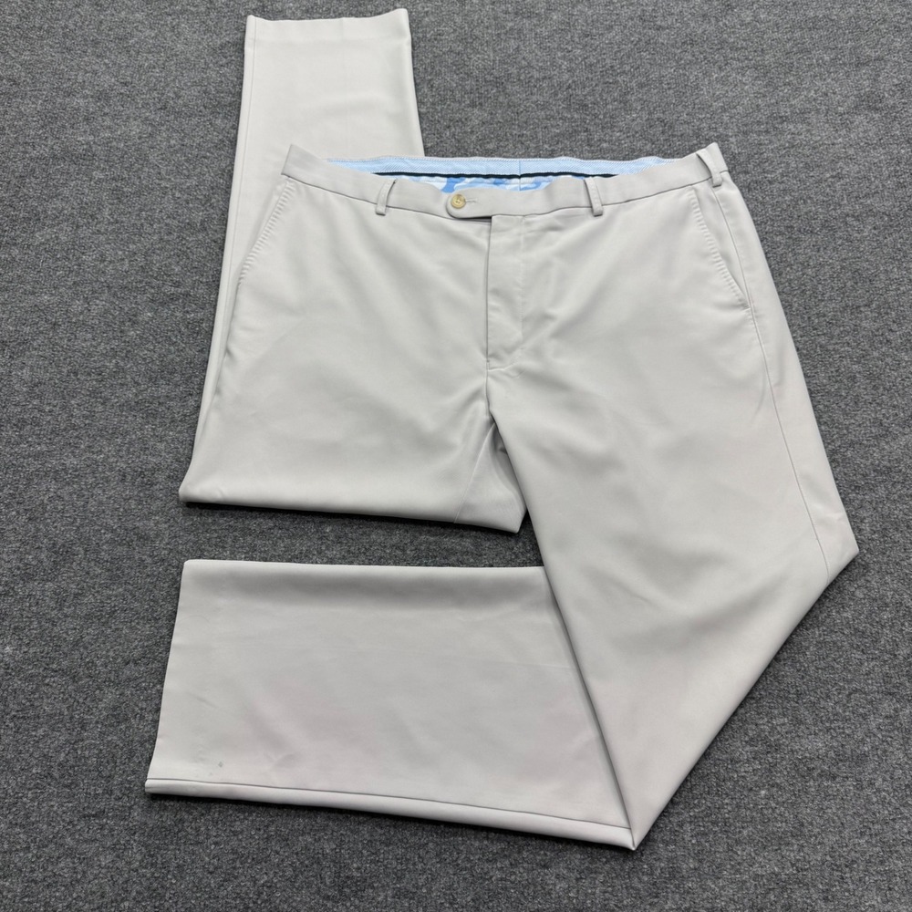 Peter Millar Mens 38x32 Performance Golf Pants Stone Gray Polyester Trousers